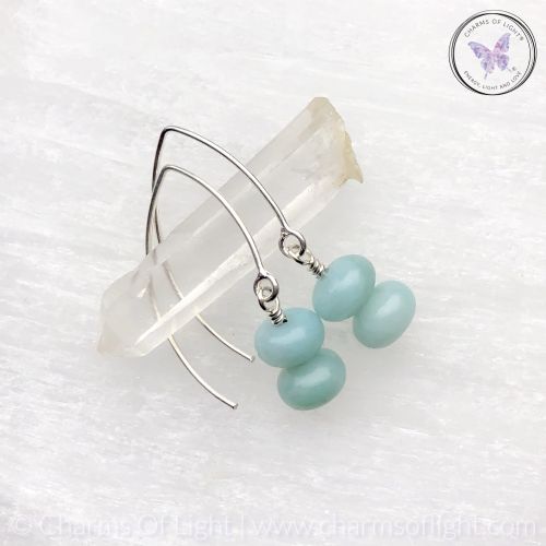 Amazonite Rondelle Silver Angled Earrings